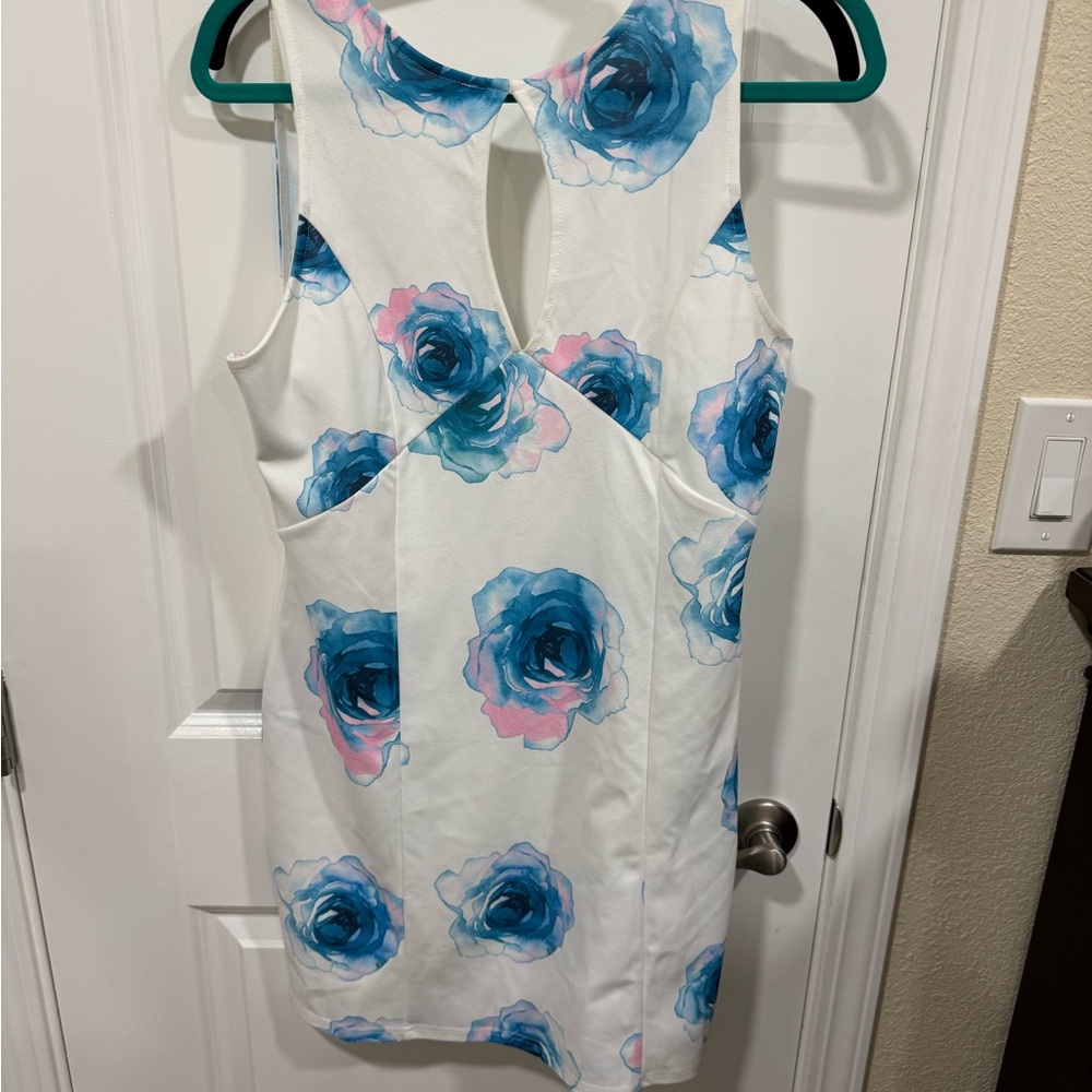 Floral Print Mini Dress - Blue and Pink